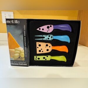 Prodyne Metálla Set of 4 Colorful Cheese Knives Non Stick Coated Stainless Steel